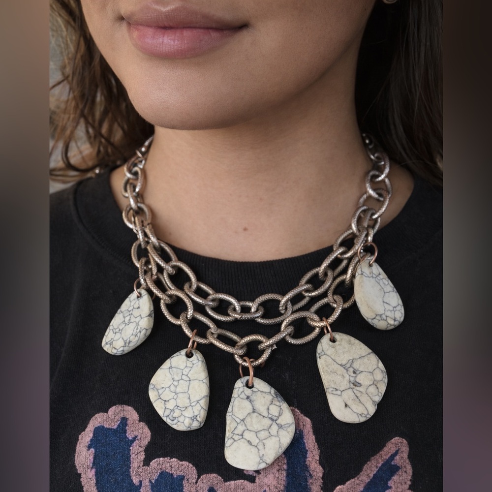 3/$10 Chunky Chain Necklace with Stone-Look Charms | Y2K